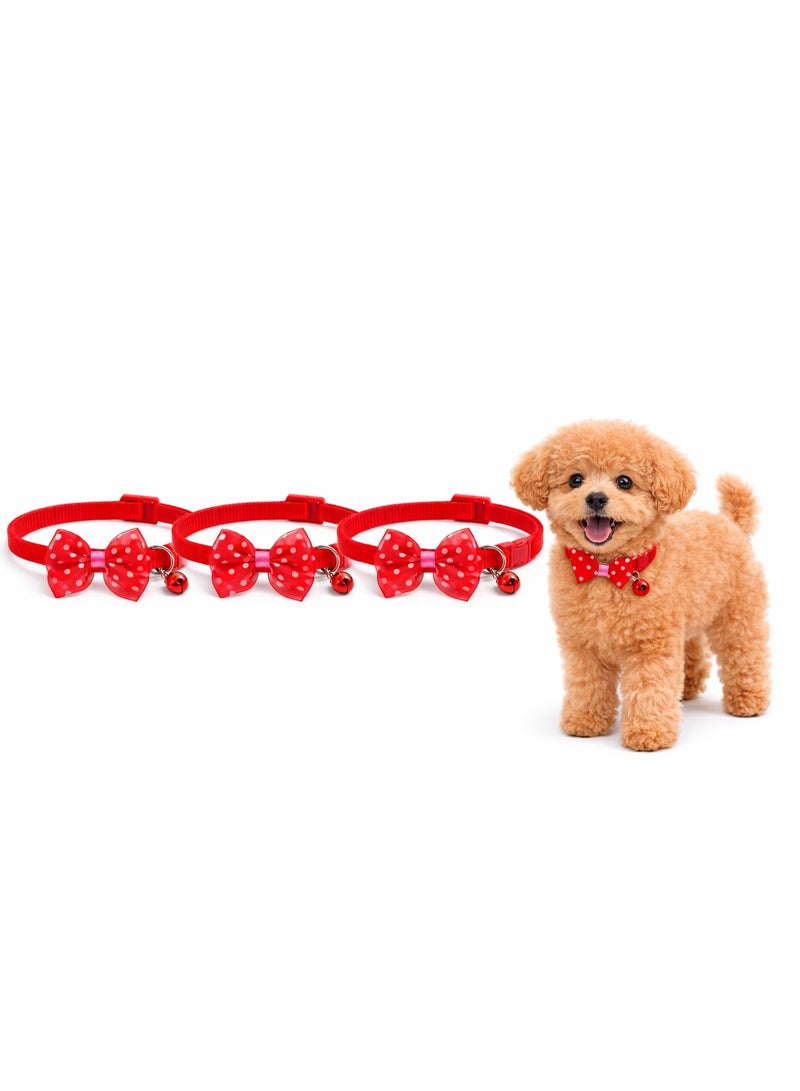 Petto Adjustable Red Dot Print Bowknot Pet Collar with Bell – Cute Necklace for Small Dogs - Image 2